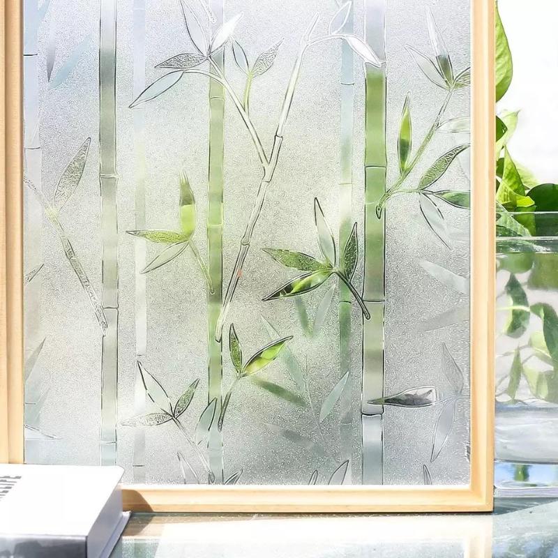 

YOUKER Chinese style 3D bamboo leaf electrostatic glueless glass film, White