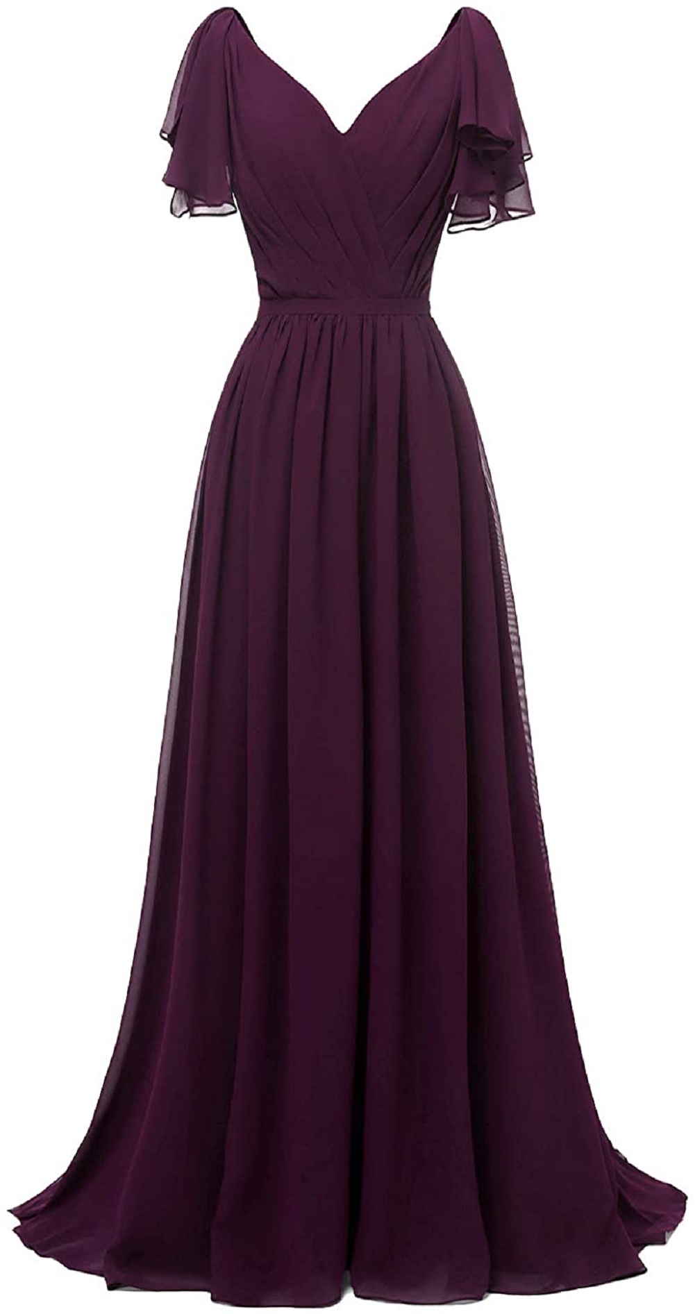 

Chiffon Ruffle Sleeve Bridesmaid Dress for Women V Neck Long Wedding Guest Gown Evening Dress Prom Gown Elegant Special Occasion Dress