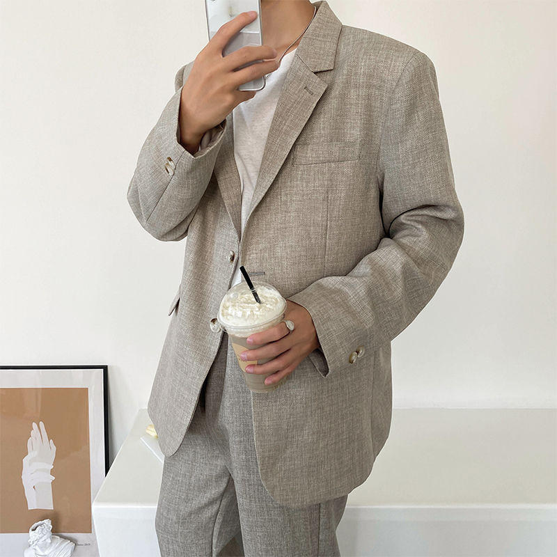 

2020 Spring And Autumn New Youth Popular Pure Color Simple Slim Suit Fashion Business Casual All-match Top Beige -XL