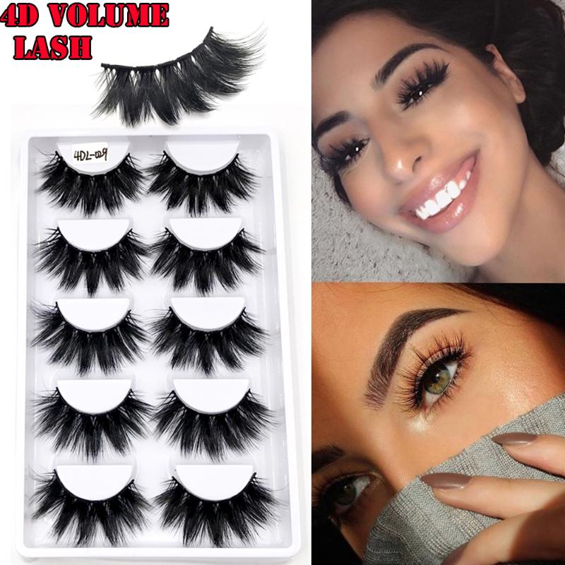 

5Pairs 4D Mink Hair False Eyelashes Handmade Wispy Fluffy Criss-cross Thick Natural Long Lashes Cruelty-free Eye Makeup Tools