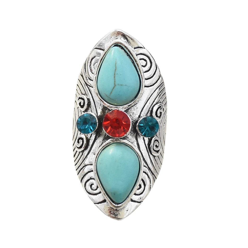 

4 Style Vintage Bohemian Silver Plated Big Size Turquoise Ring Adjustable Ring for Women Party Jewelry