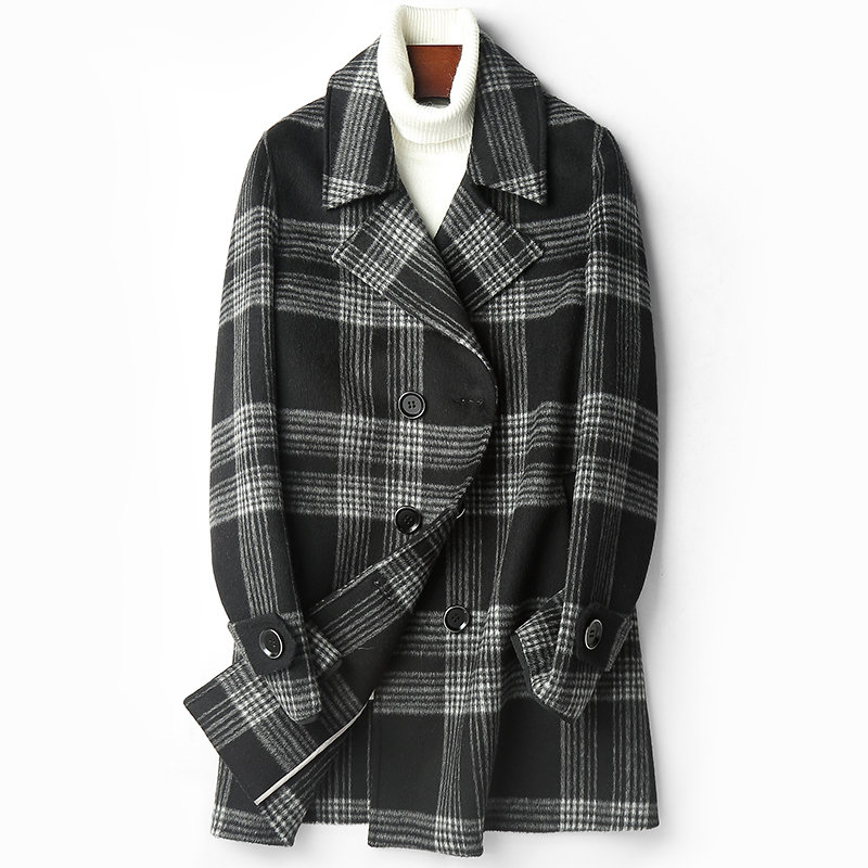 

Double Faced Coat Men Autumn Winter Warm Jacket Top Quality Wool Plaid Overcoats Abrigo Hombre D-04-1959 MF637, As the picture