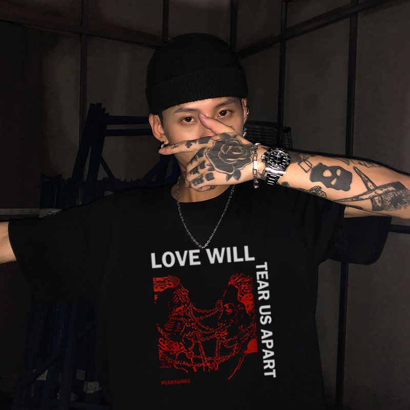 

Hip Hop Lil Peep Love Will Tear Us Apart Punk T Shirt Men Oversized Tops Streetwear Summer Men's T-shirt Harajuku Letter Tee, Grey