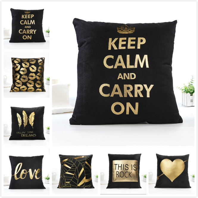 

Fuwatacchi Black Gold Foil Cushion Cover Deer Throw Pillows Words Pillowcase Home Chair Sofa Leaf Lips Pillow Cover 45*45, Pc07856