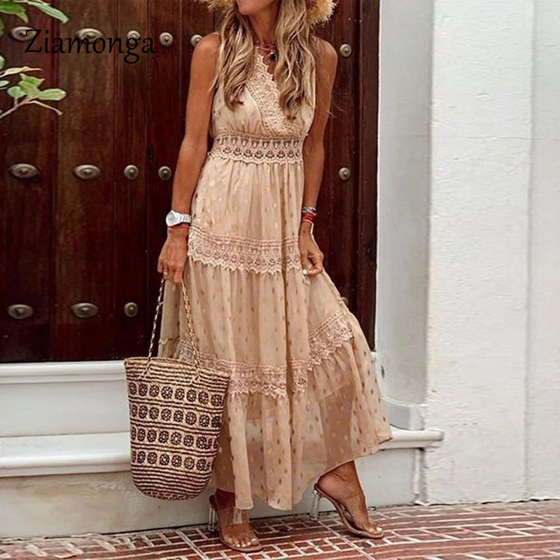 

Ziamonga Plus Size 2020 Women Summer Dress Sexy Elegant Party Night Sleeveless Bohoemian Dresses Vintage Fashion Maxi Dresses, Blue
