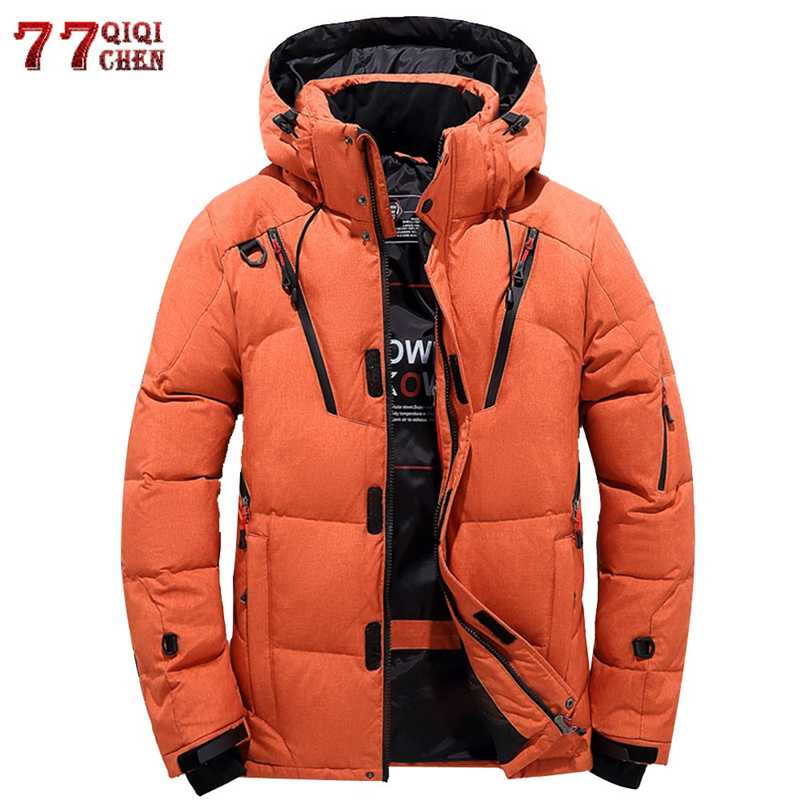 

2020 Winter Snow Down Jacket Men Casual Thick Warm Parkas Hooded Coats Multi-pocket White Duck Down Windbreaker Jackets Overcoat, Red-2