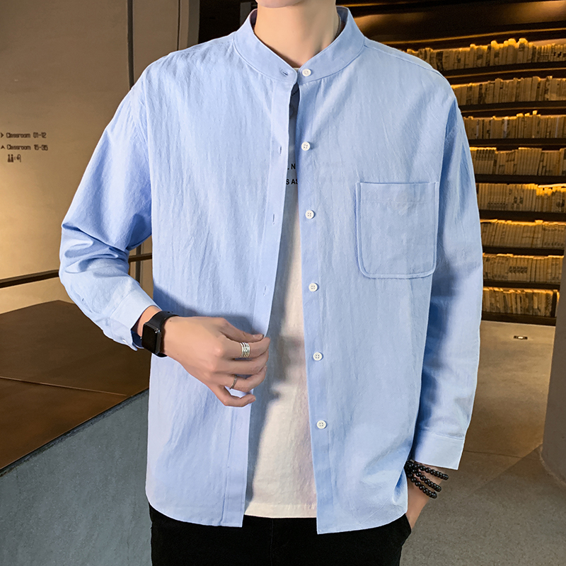 

HCXY brand mens Cotton shirts nine-point sleeves Korean style solid color shirts for men loose style casual shirt male, Deep green