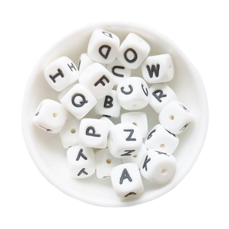 

100/200/500/1000pc Silicone Alphabet Beads 10mm English Letters Silicone Teether Beads BPA Free Baby Teething Chain Nursing Toys