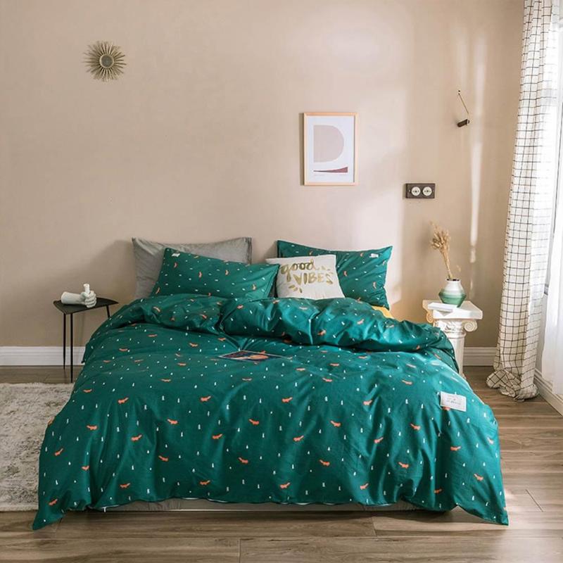 

Luxury Dark Green Trees INS Bedding Sets  Queen King Flat Sheet Fitted Sheet High Count Cotton Bedlinens Duvet Cover Set, 20195522
