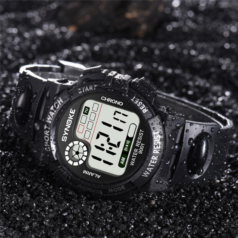 

Men's sports watch multi-function 30M waterproof colorful luminous electronic watch LED digital double action relogio #X, Bk
