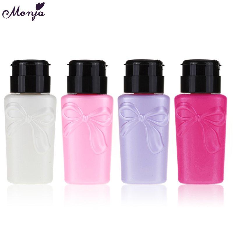 

230ml Nail Pressure Bottle Plastic Bow-knot Liquid Alcohol Press Polish Remover Dispenser Cleaner Refillable Manicure Tool