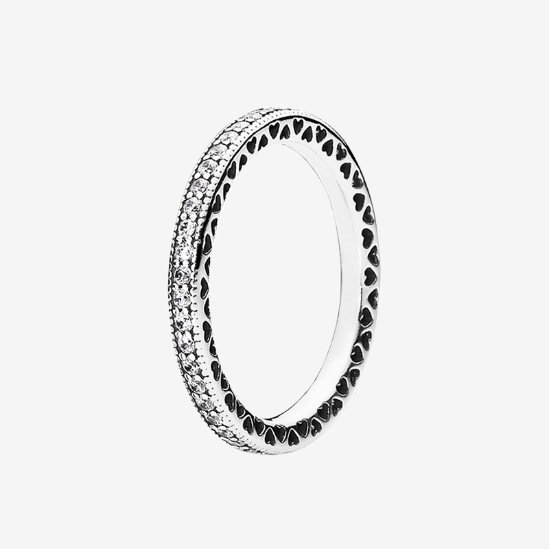 

Full CZ diamond Sparkle Hearts Ring Wedding Gift Jewelry for Pandora 925 Sterling Silver Rings with Original box for Women Girls