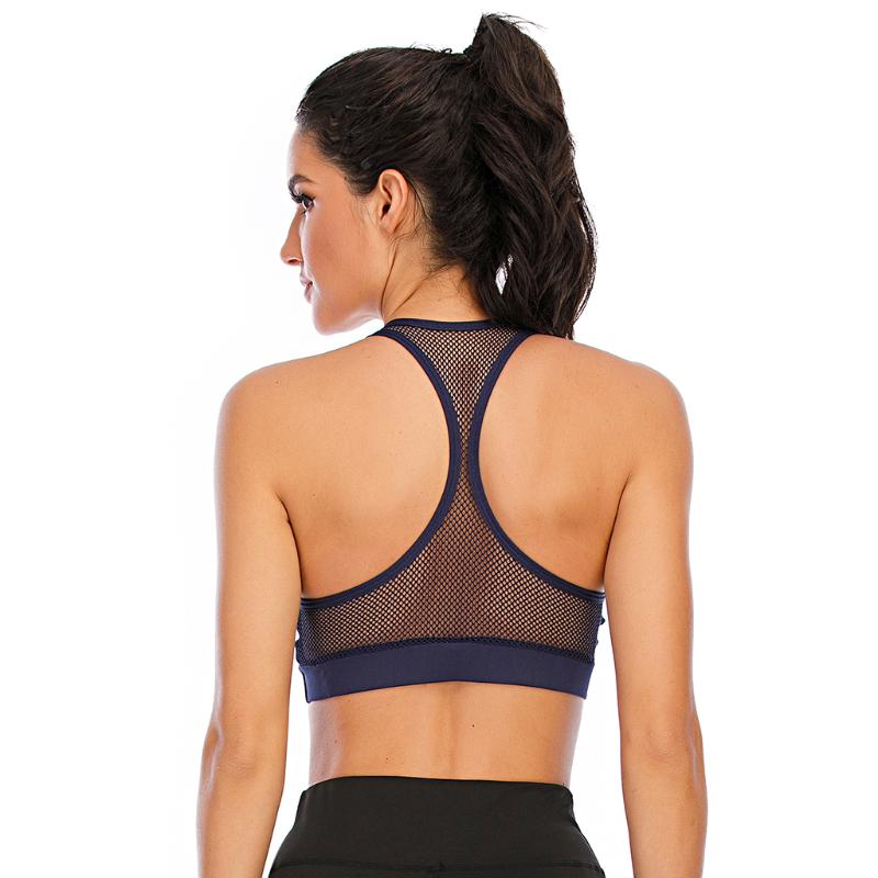 

Sexy Women Back Gauze High Impact Sports Bra Backless Padded Push Up Yoga Crop Top For Fitness Running Wear, Blue