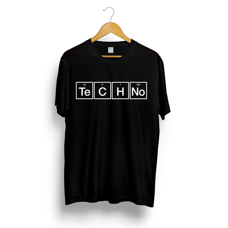 

Techno Slogan Print T-shirt Periodic Table Graphic Design Music Tee House Top Summer Fashion Streetwear Camiseta Masculina, Black