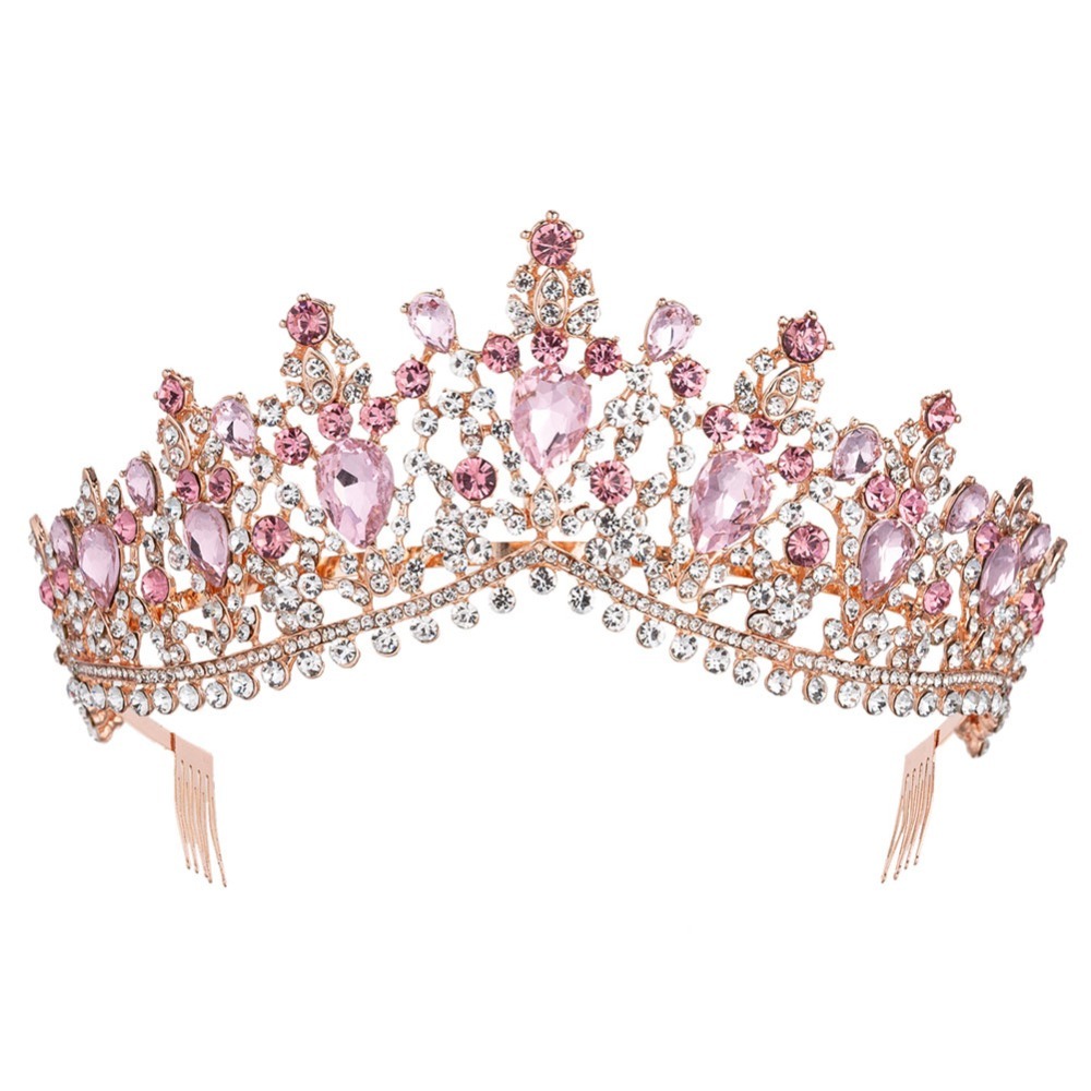 

Baroque Rose Gold Pink Crystal Bridal Tiara Crown With Comb Pageant Prom Rhinestone Veil Tiara Headband Wedding Hair Accessories Y200727