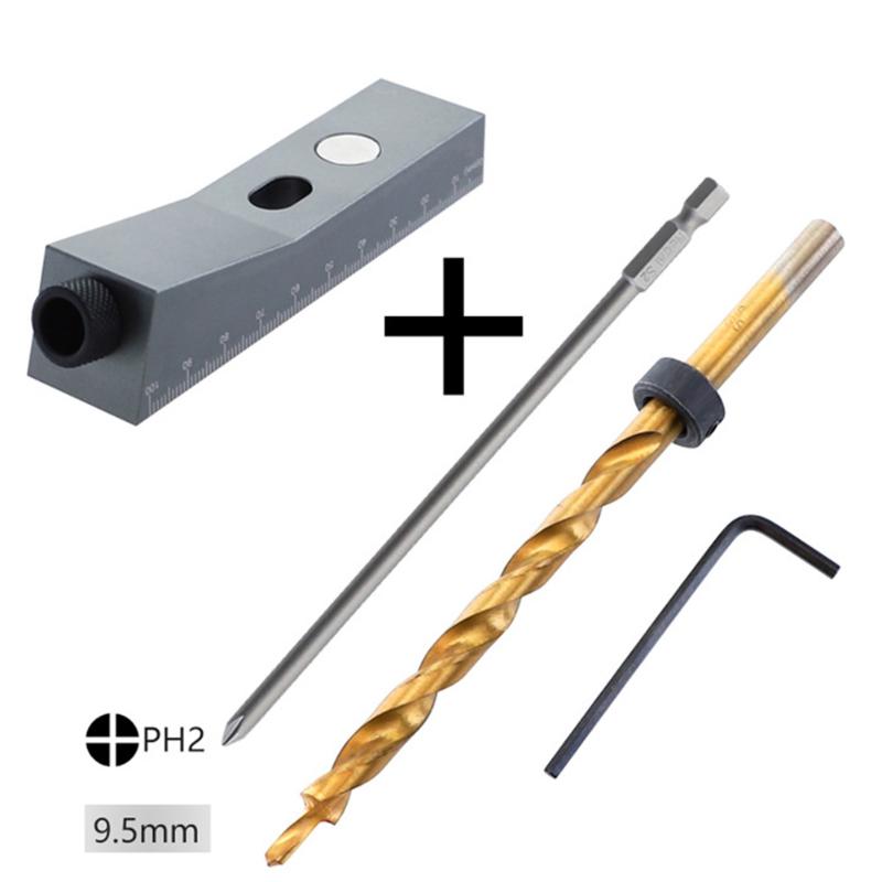 

Hole Jig Kit Carpentry Pocket DIY Woodworking Oblique Tools Hand Magnetic Home Non-Slip Aluminum Alloy Locator Drill Bit