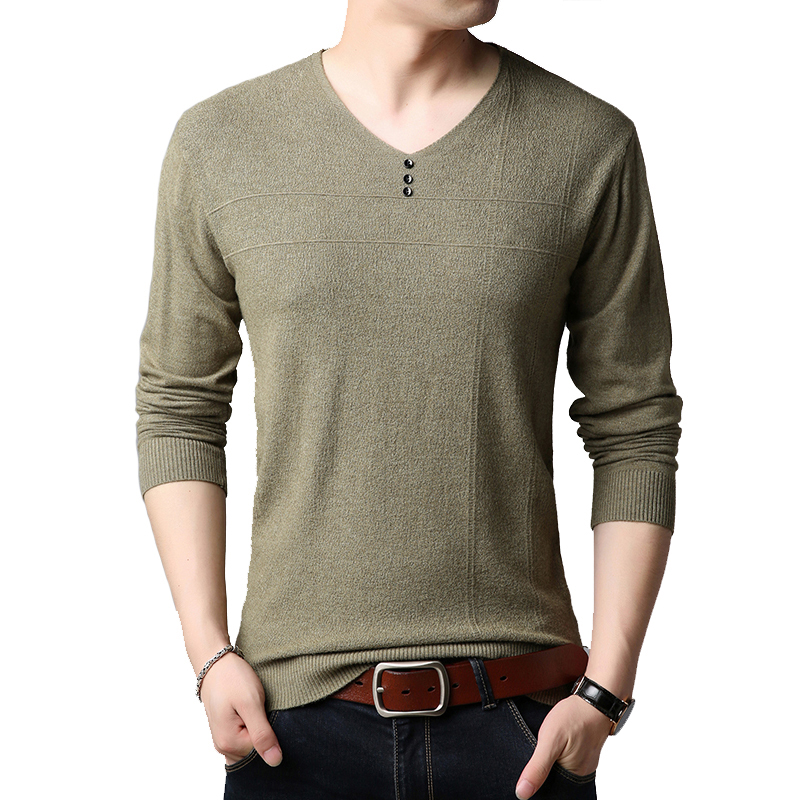 

FUODRAO New Autumn Thin Sweater Men Solid Color Knitted Sweaters Slim Fit V-Neck Pullover Pull Homme Casual Jumper Y258, Black
