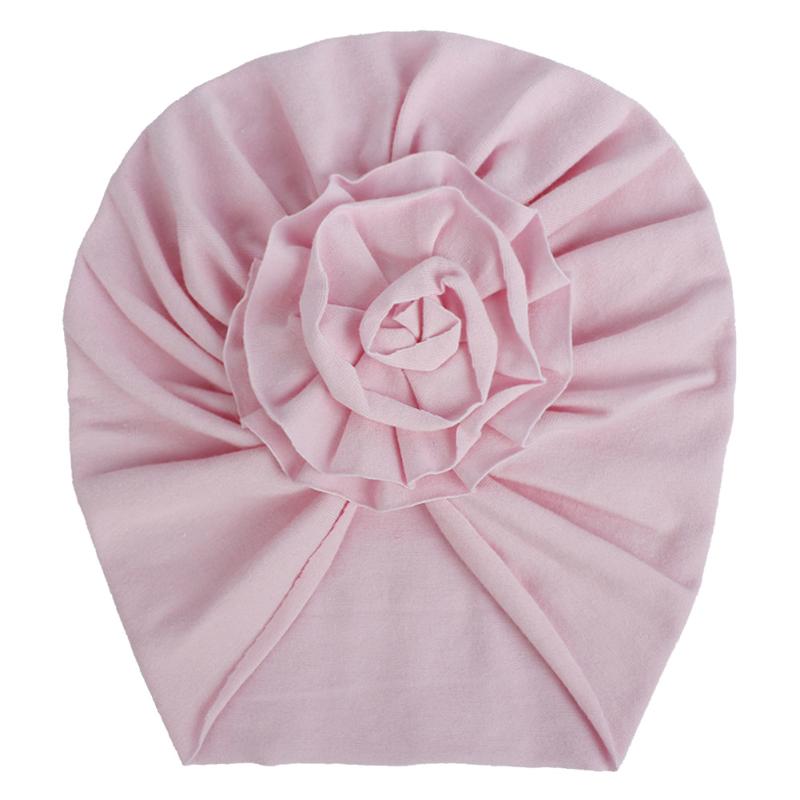 

Soft Cotton Blend Fashion Knitted Hair Accessories Solid Color Pleated Flower Cute Party Gift Infant Cap Beanie Baby Girl Hat, White