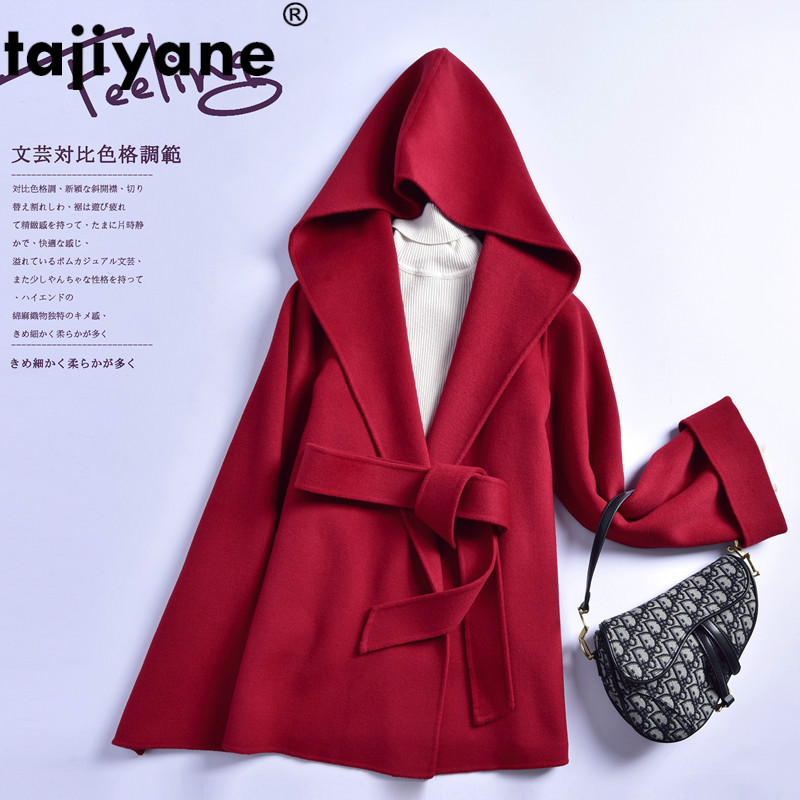 

Tajiyane Autumn Winter 100% Wool Jacket Women Red Hooded Coat Female Women's Clothing Coats and Jackets Woman ZX190438 WPY588