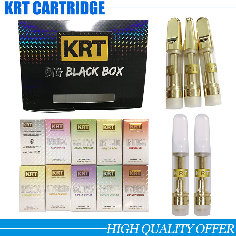 

Newest Gold White KRT Vape Cartridges 0.8ml 1.0ml Ceramic Glass Tank Empty Vape Packaging Carts 510 Thread Vaporizer Atomizer