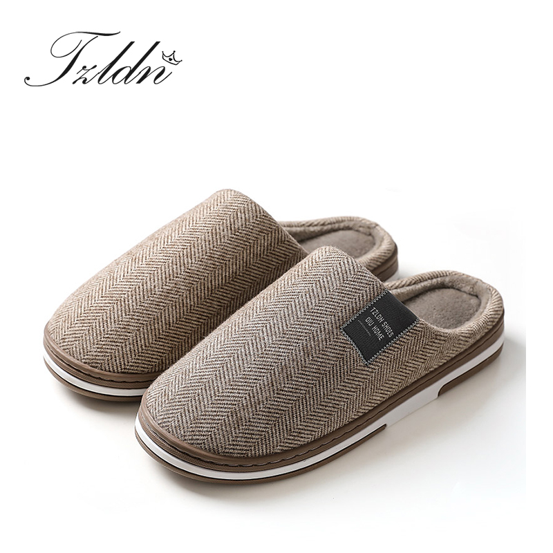 

2020 TZLDN Winter Men Slippers Cotton Warm Causal Home Slippers Non-slip Soft Thick Bottom Couple Slipper Male Flat Shoes, Brown