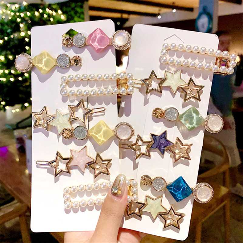 

8set/lot Hair Clips Set Crystal Simulation Pearl Hair Accessories Fashion Barrettes For Girls Star Rhinestone Hairgrip Hairpins, Set 6