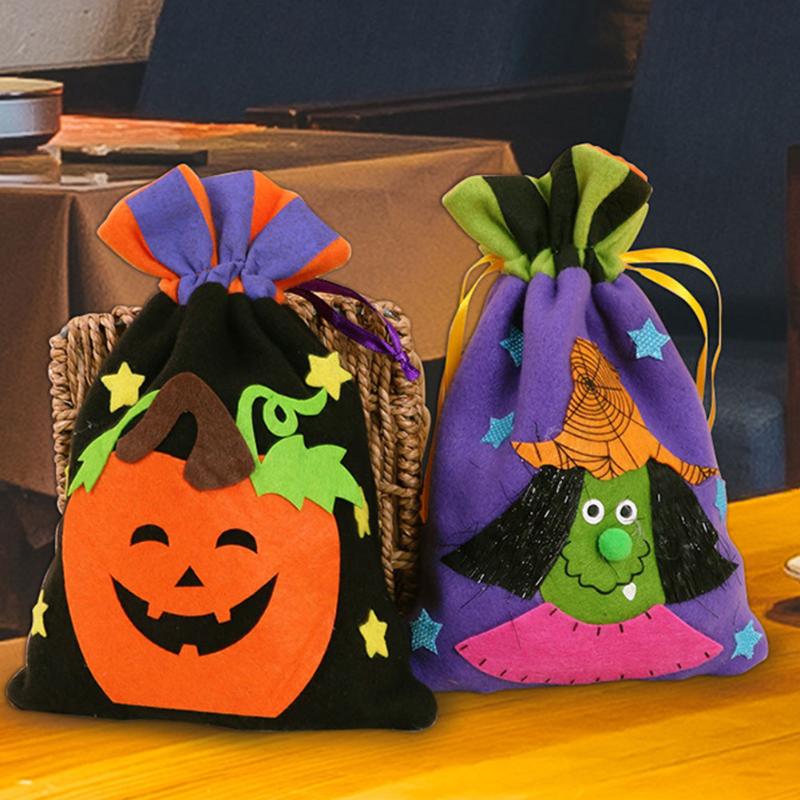 

4pcs Drawstring Bags Witch Adorable Pumpkin Halloween Goody Bags Trick Or Treat for Kids Gift