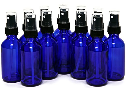 

2 OZ Blue Green Amber Glass Bottles with Black Fine Mist Sprayers Perfect for Light Sensitive Liquids 12pcs/lot P107