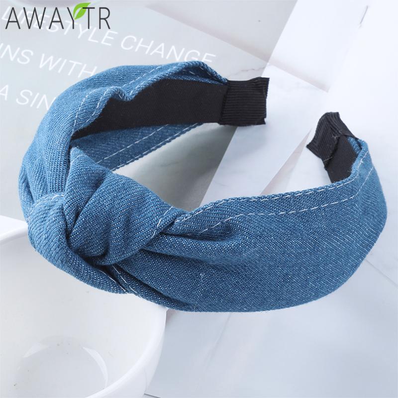 

AWAYTR Jeans Wide Headband Women Denim Top Knot Elastic Hair Band Girls Turban Hair Hoop Headband Hairbands For Accessories
