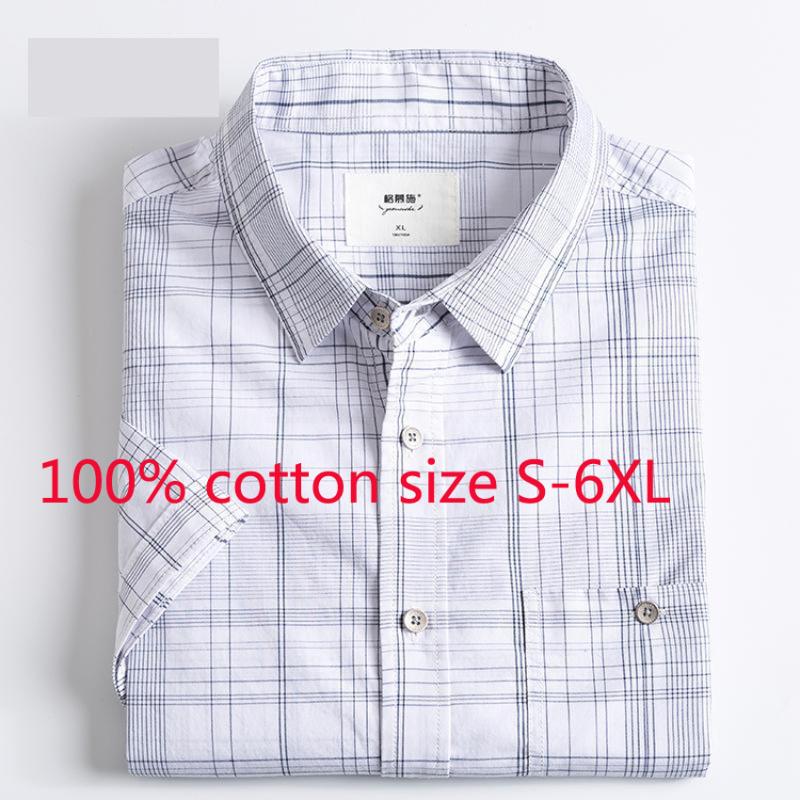 

New Fashion High Quality Spring Summer Short Sleeve Men 100% Cotton Plaid Loose Casual Shirts Plus Size SMLXL2XL3XL4XL5XL6XL, T151