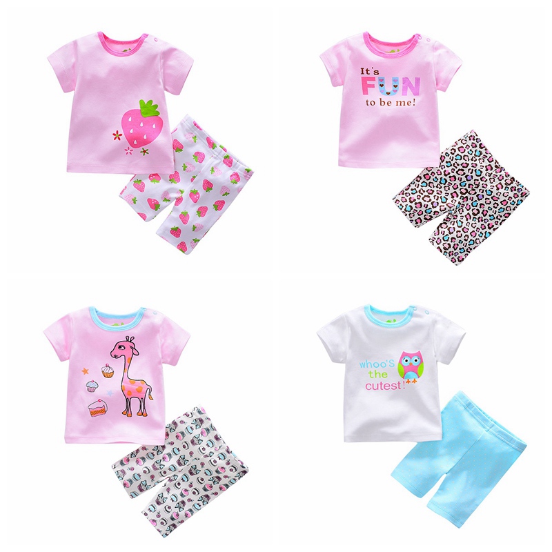

2020 Summer baby girl's Clothing sets 2Pcs Infant clothes Baby suit Sets newborn clothes set cotton short sleeve t-shirts+shorts, Color as photo