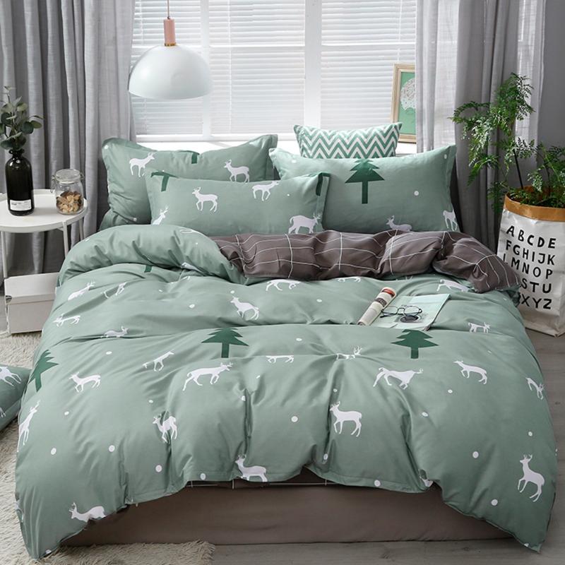 

Home Textile Bedding Sets 5 size Green Deer Summer Bed Linens 3/4pcs Duvet Cover Set Pastoral Bed Sheet AB Side Duvet Cover
