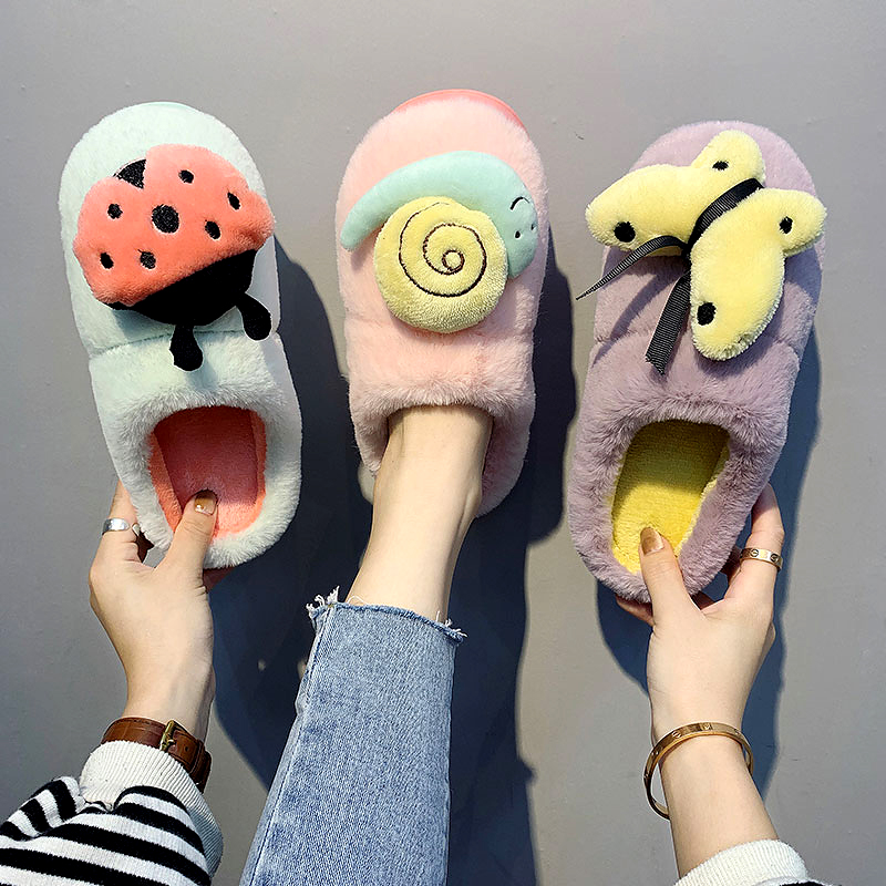 

Winter The New Warm Women Slippers Flat Shoes Women Lovers Home Slippers Indoor Anti-skid Thick Bottom Cartoon Cute, Snail