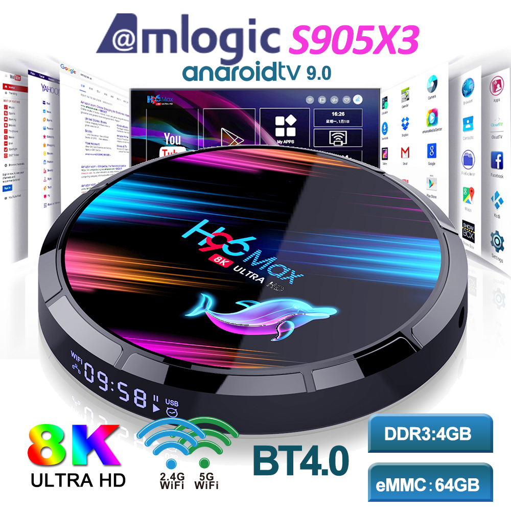 

H96 max X3 Android 9.0 Smart Tv Box Amlogic S905X3 HD 8K 2.4G/5G Wifi BT4.0 Set Top Receiver