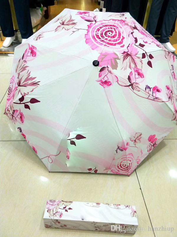 

Classic CC Umbrella 3 Fold Full-automatic Flower Umbrella&Parasol with Gift Box for VIP Client