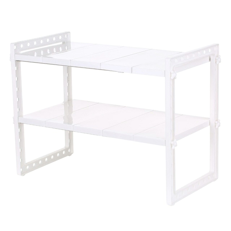 

Multi-Functional Under Sink 2-Tier Expandable Shelf Storage Organizer Adjustable Stainless Steel Kitchen Sink Rack White