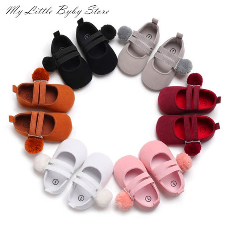 

2020 New Newborn Toddler Infant Baby Girl Soft Sole Faux Suede Crib Shoes Antislip Sneaker Prewalker Fur Ball First Walker, Black