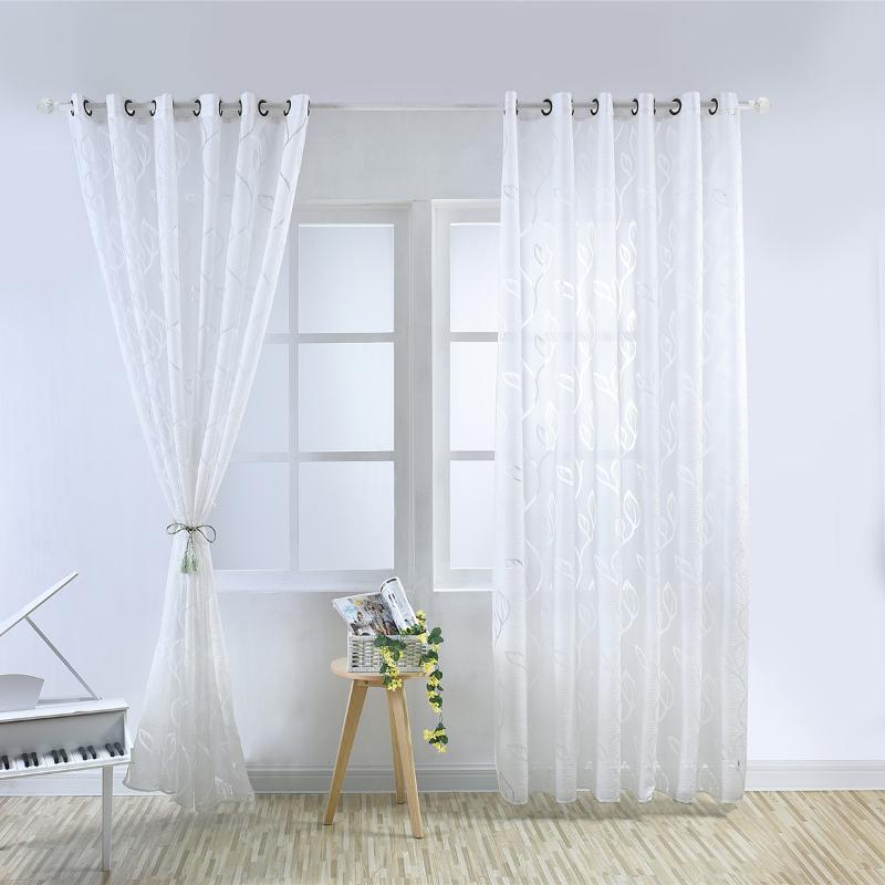 

Bedroom Living Room Curtain Yarn Panel Leaves Home Window Screening Curtain Decor Tulle Furniture Cover Home Decoration Modern, White