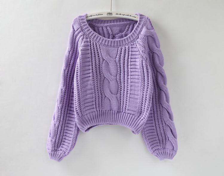 

Womens Sweaters Spring Autumn Casual Coarse Wool Puff Long Sleeve Pure Color Korean Style Solid Scoop Neck Female Tops Best Selling, Yellow