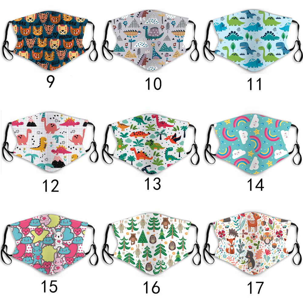 

Kid Cartoon Mask PM2.5 Anti-fog Haze Dust Protection Washable Hanging Ear Type Baby Mask Cat Dinosaurs Rainbow Panda Kid Face Mask
