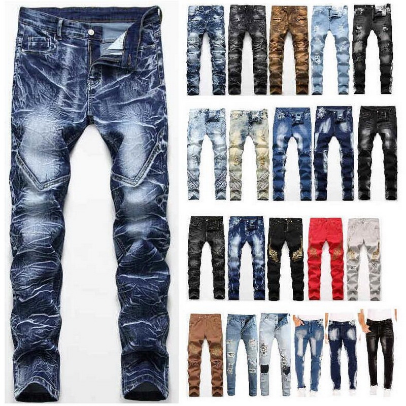 

Men Jeans Hole Ripped Stretch Destroyed Hip Hop Jeans Design Men's Slim Stretch Slim Denim Pants Brand More Styles, A04
