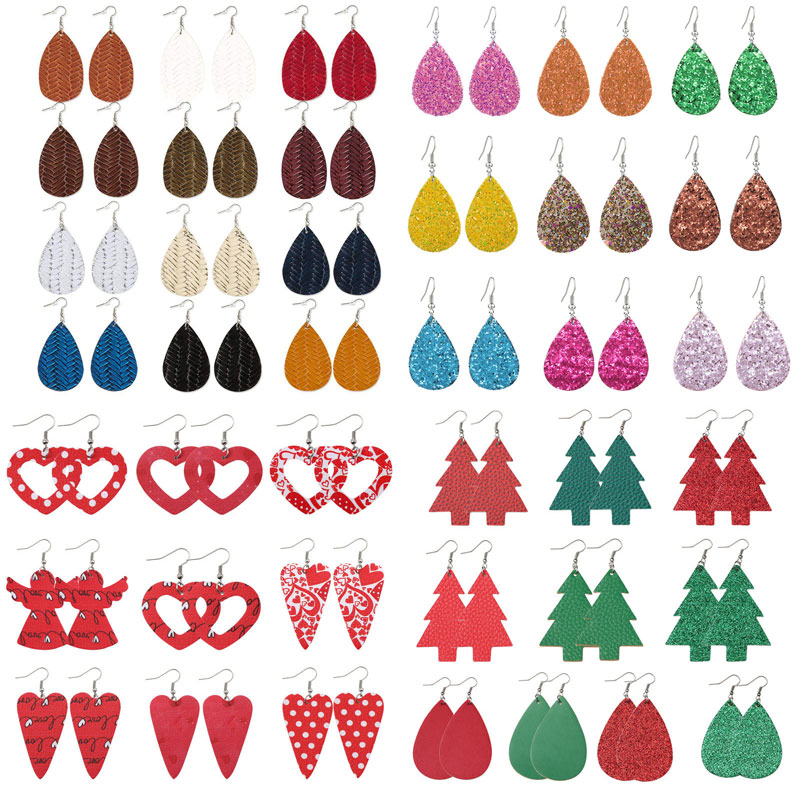 

Women Girl Flower Printed PU Leather Earring Bohemian Dangle Drop Earrings Colorful Waterdrop Ear Lucky Jewelry Christmas Gift