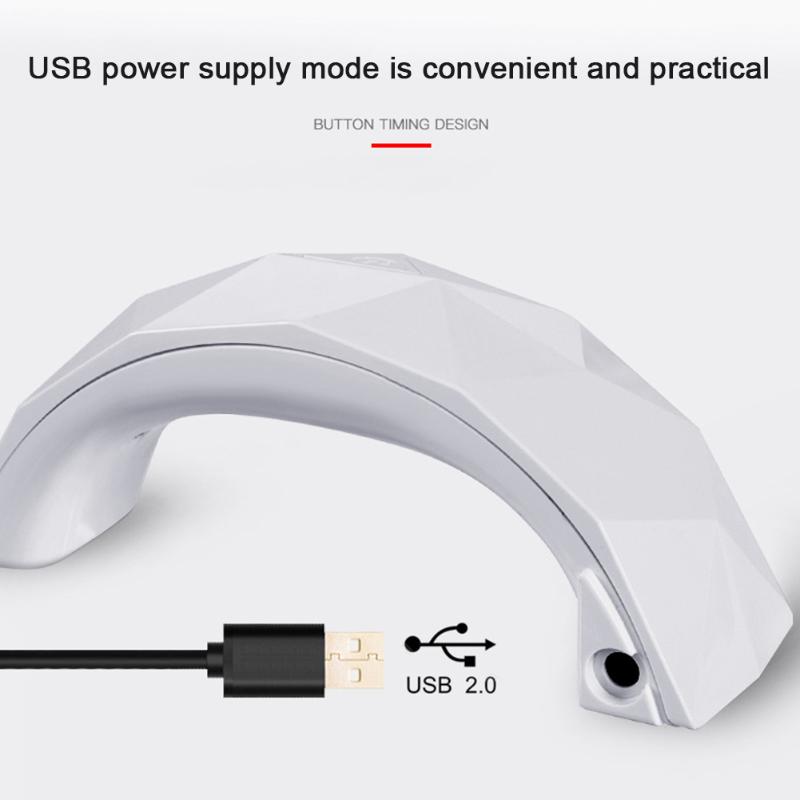 

Nails Dryer Low Consumption Not Glaring Convenient Rainbow Shaped Tool Timing Polish Mini Double Light Source Led Curing Home, White