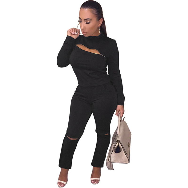 

Wholesale Fashional Zip Front Open Solid Color Leisure Sports Pant Set 2 Piece Tracksuit Women Clothing Two Piece Set, Blue