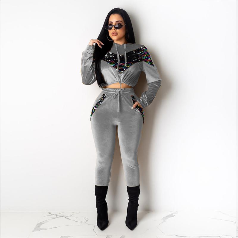 

women' sports suits tracksuit women' suit winter Fashion Sequins Drawstring Long Sleeves Hoodie Leisure Suit#y15, Yellow