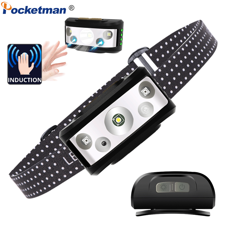 

Body Motion Sensor LED Headlamp with Built-in Battery 8000LM Camping Headlight Lantern USB Rechargeable Head Light Waterproof