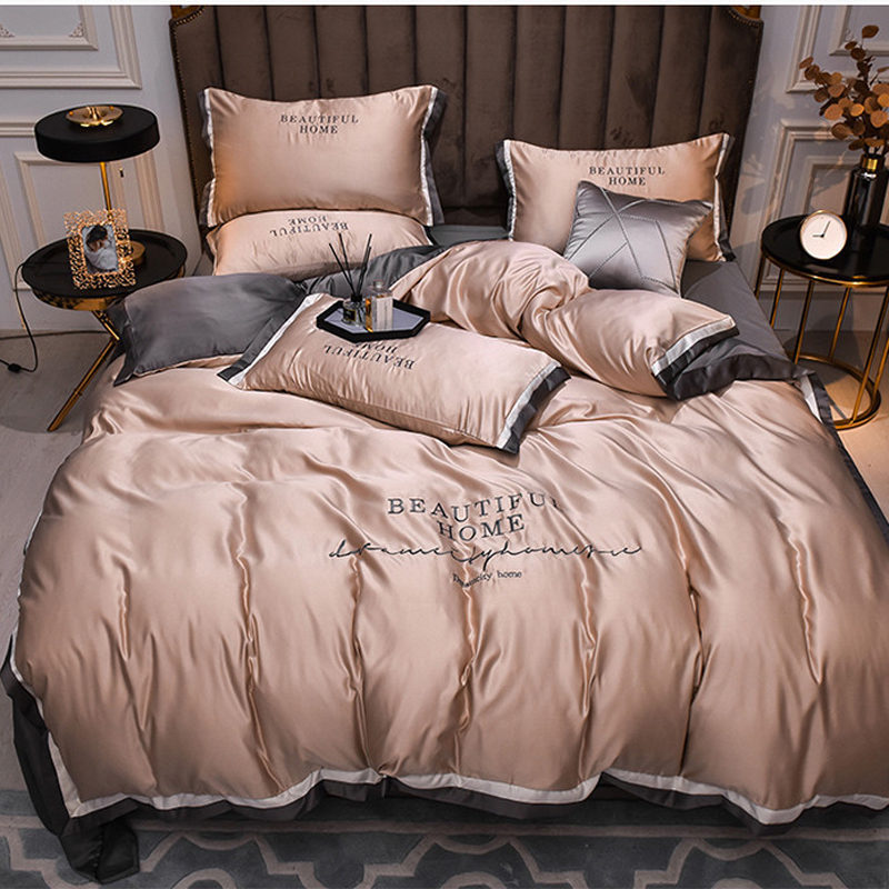 

Luxury 4PCS Bedding Set Pillowcases Duvet Cover Flat Sheet Fitted Bed Sheet Smooth Silk Beautiful Home Bedspread King Queen, White