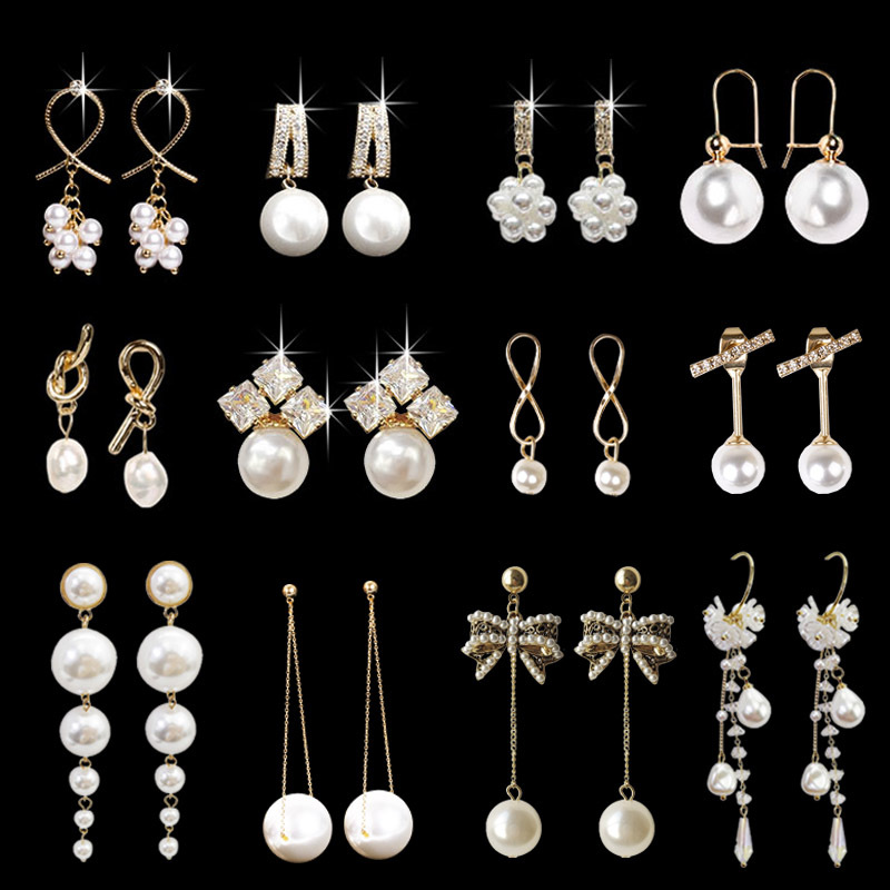 Fashion Tassel Crystal Pearl Earrings Set Women Ear Stud Dangle Jewelry 9 Pairs