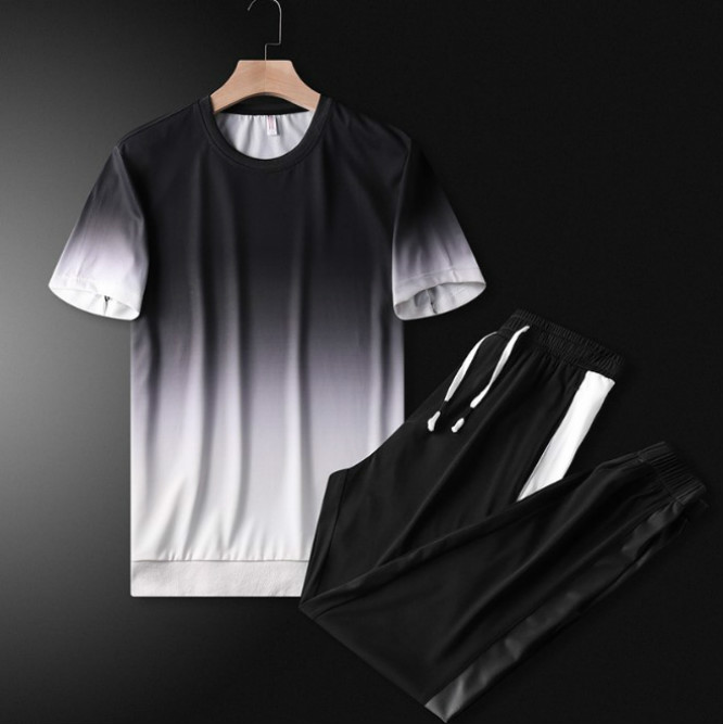 

Men Sports Suits Tracksuits 2020 New Trendy Handsome Two Pieces Suits Fashion 2020 Mens Sportwear Casual Tshirts +Pants Active Clothing Sets, Navy