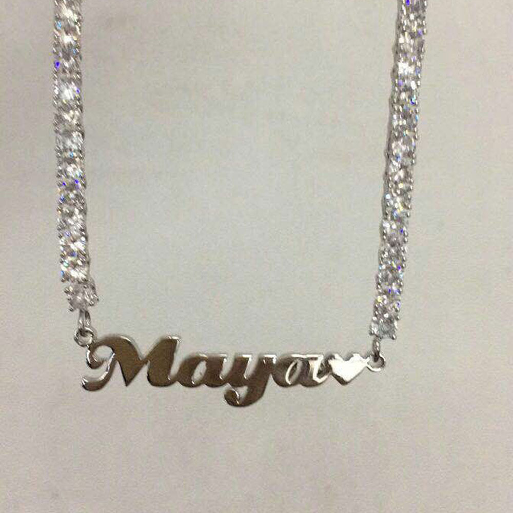 

Custom Name 4MM Tennis chain Namplate Rose Tennis choker Cz Bling Bling Hip Hop Cubic Zirconia Jewelry For Gift